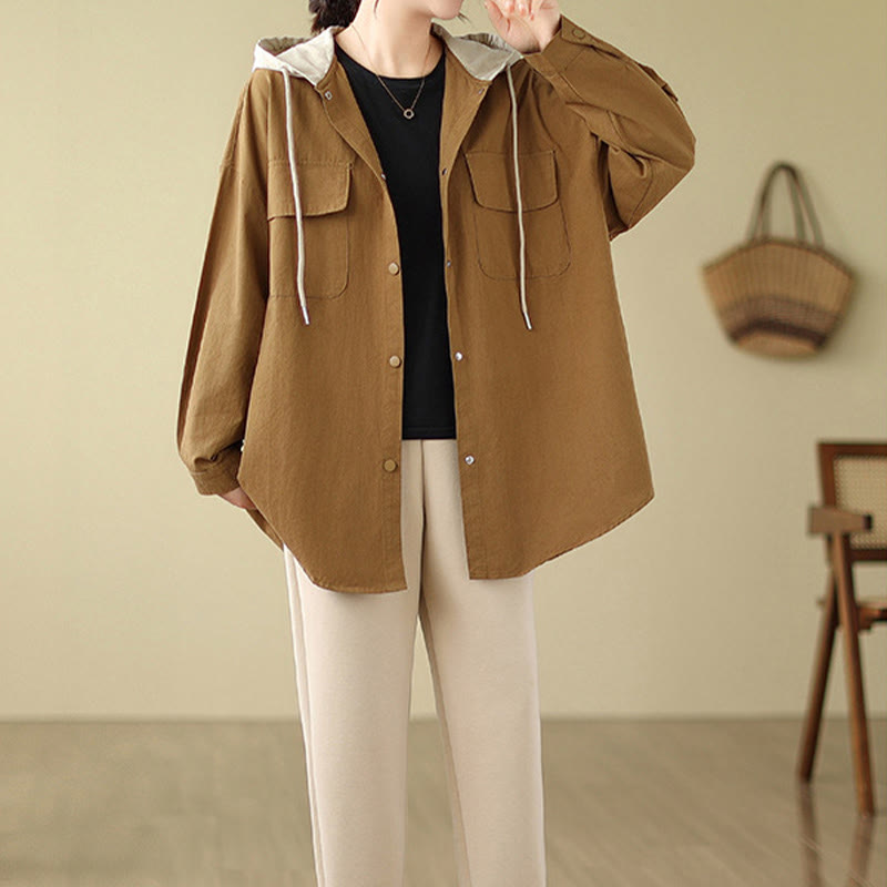 Buddha Stonesカジュアル通勤用ドローストリングパーカー レディース コットンリネン ジャケット ポケット付き - image 11