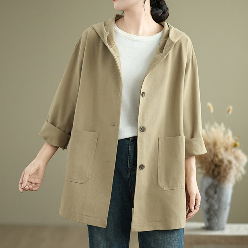 Buddha Stones秋冬ヴィンテージパーカー レディース コットンリネンジャケット フロントポケット付き - image 7