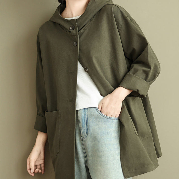 Buddha Stones秋冬ヴィンテージパーカー レディース コットンリネンジャケット フロントポケット付き - image 3