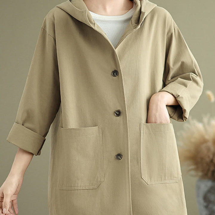 Buddha Stones秋冬ヴィンテージパーカー レディース コットンリネンジャケット フロントポケット付き - image 10