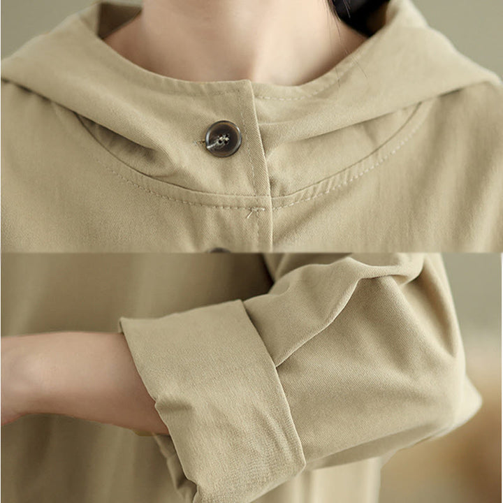 Buddha Stones秋冬ヴィンテージパーカー レディース コットンリネンジャケット フロントポケット付き - image 13