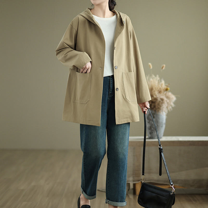 Buddha Stones秋冬ヴィンテージパーカー レディース コットンリネンジャケット フロントポケット付き - image 11