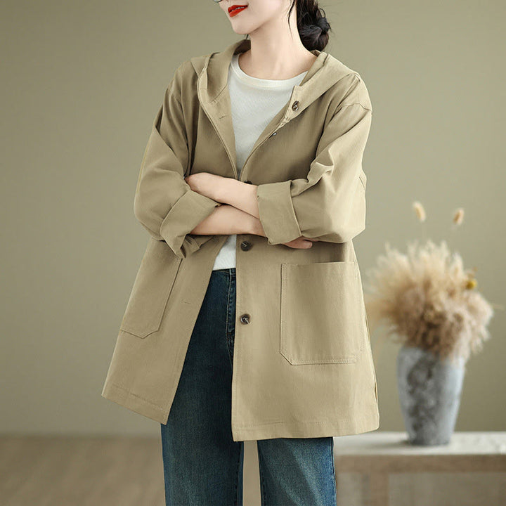 Buddha Stones秋冬ヴィンテージパーカー レディース コットンリネンジャケット フロントポケット付き - ペールゴールデンロッド - US12、 UK/AU16、 EU44 (XL) - image 6