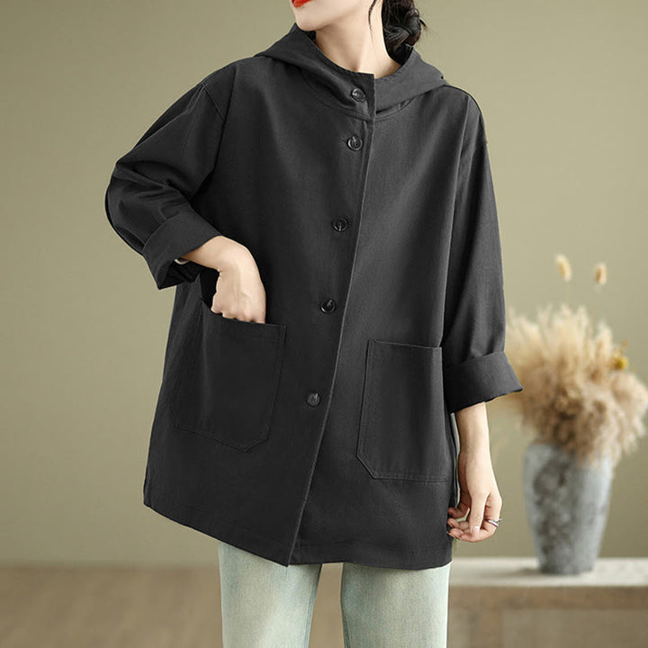 Buddha Stones秋冬ヴィンテージパーカー レディース コットンリネンジャケット フロントポケット付き - image 17