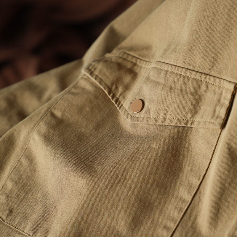 Buddha Stonesヴィンテージ カジュアル ピュアカラー ラペル レディース コットンジャケット ポケット付き - image 6