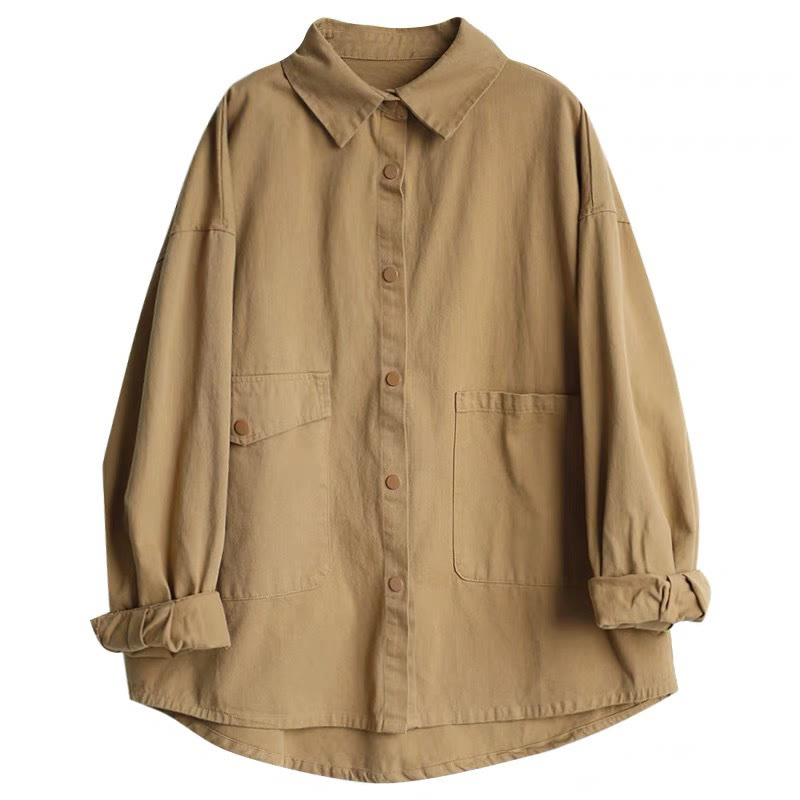 Buddha Stonesヴィンテージ カジュアル ピュアカラー ラペル レディース コットンジャケット ポケット付き - image 9