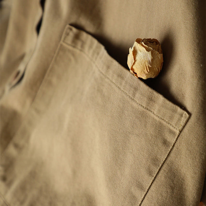 Buddha Stonesヴィンテージ カジュアル ピュアカラー ラペル レディース コットンジャケット ポケット付き - image 7