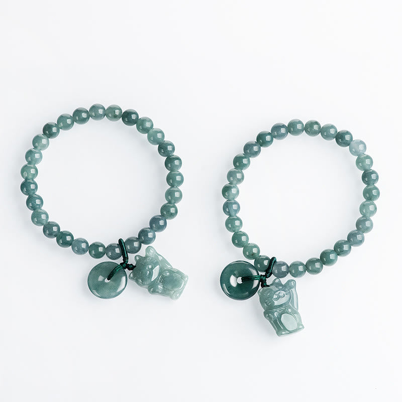 Buddha Stonesブルー翡翠平和のお守りチャーム招き猫豊かさブレスレット - image 10