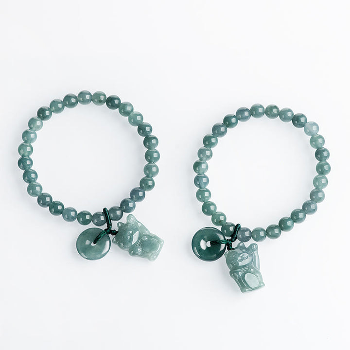 Buddha Stonesブルー翡翠平和のお守りチャーム招き猫豊かさブレスレット - image 10