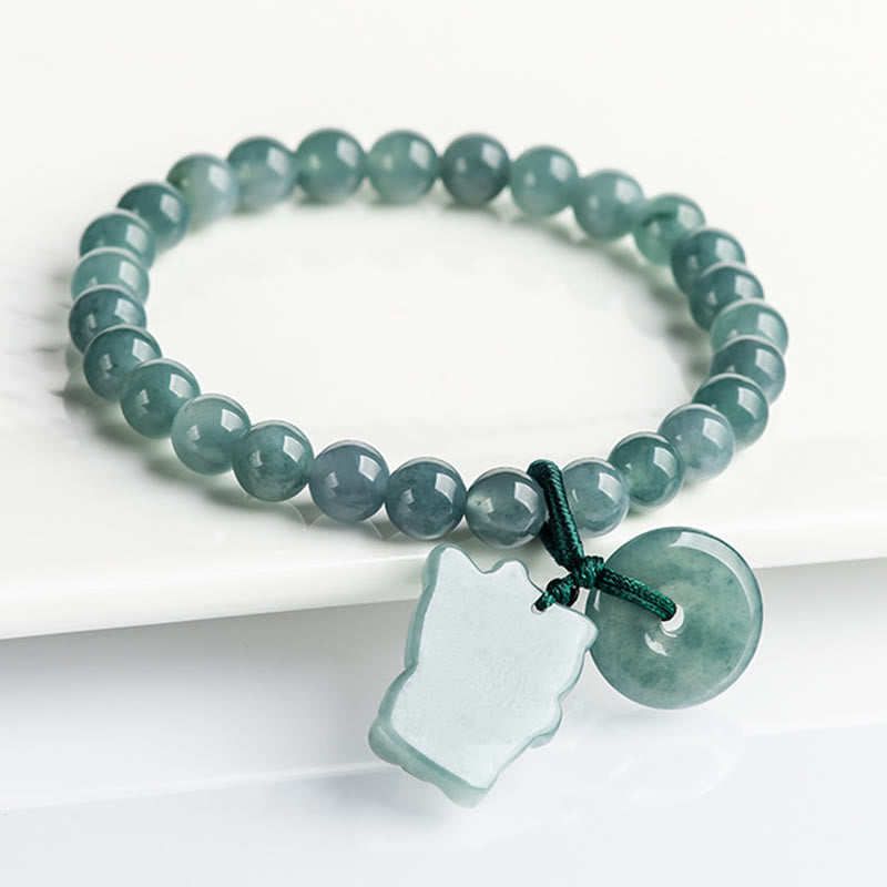 Buddha Stonesブルー翡翠平和のお守りチャーム招き猫豊かさブレスレット - image 2