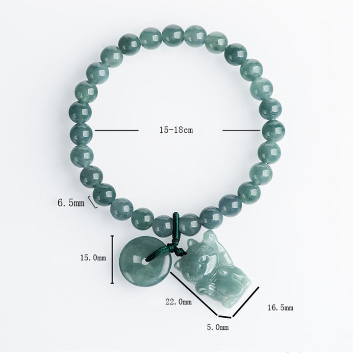 Buddha Stonesブルー翡翠平和のお守りチャーム招き猫豊かさブレスレット - image 8