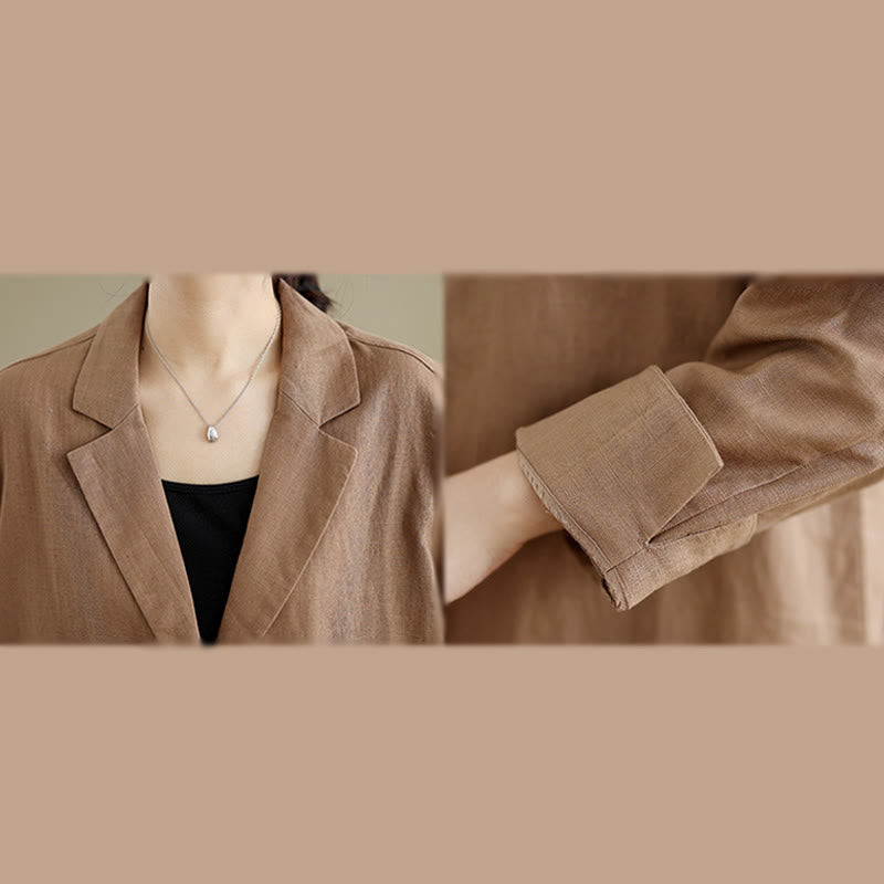 Buddha Stonesカジュアル 秋 ボタンデザイン ラペル レディース コットンリネン コート ポケット付き - image 11