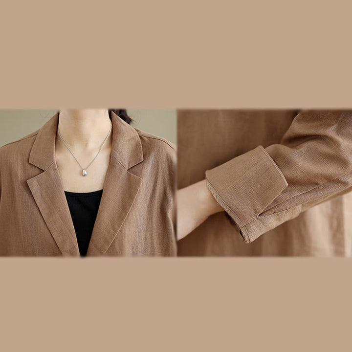 Buddha Stonesカジュアル 秋 ボタンデザイン ラペル レディース コットンリネン コート ポケット付き - image 11