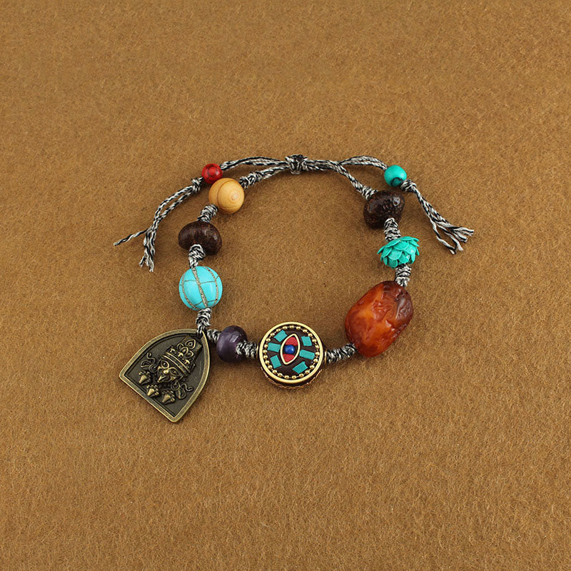 Buddha Stonesチベット仏陀の目 ターコイズ ロータス ザキラム 守護ロープ ブレスレット - image 2