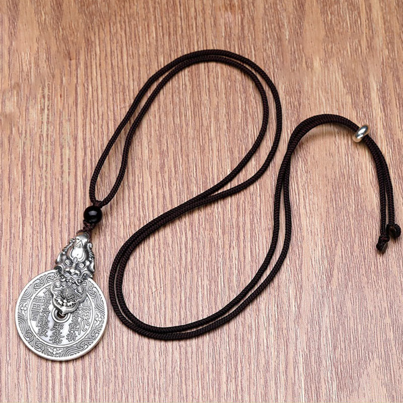 Buddha Stones 山の幽霊がお金を使う八卦デザイン銅PiXiu調和ネックレスペンダント - image 6