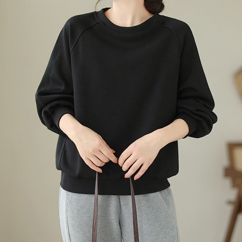 Buddha Stones秋 無地 クルーネック コットン プルオーバー レディース スウェットシャツ  - image 8