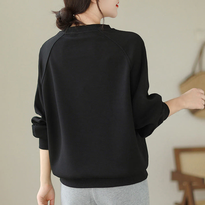 Buddha Stones秋 無地 クルーネック コットン プルオーバー レディース スウェットシャツ  - image 9