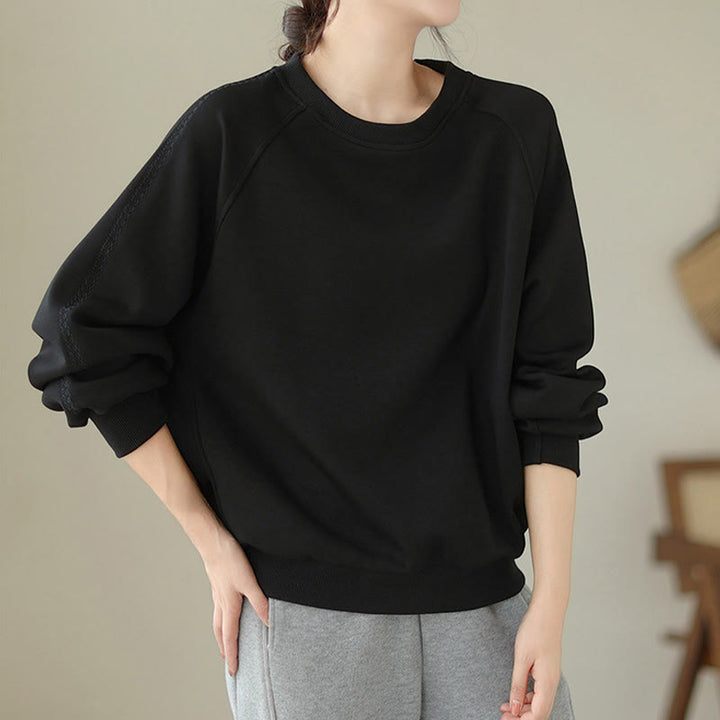 Buddha Stones秋 無地 クルーネック コットン プルオーバー レディース スウェットシャツ  - image 10