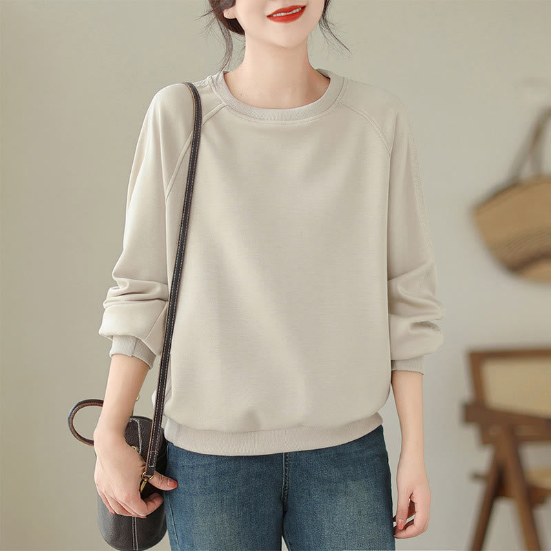 Buddha Stones秋 無地 クルーネック コットン プルオーバー レディース スウェットシャツ  - アンティークホワイト - US14、 UK/AU18、 EU46 (2XL) - image 0