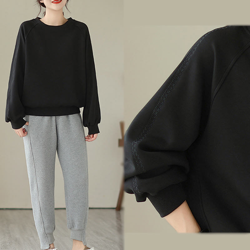 Buddha Stones秋 無地 クルーネック コットン プルオーバー レディース スウェットシャツ  - image 12