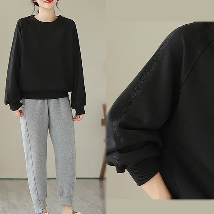 Buddha Stones秋 無地 クルーネック コットン プルオーバー レディース スウェットシャツ  - image 12