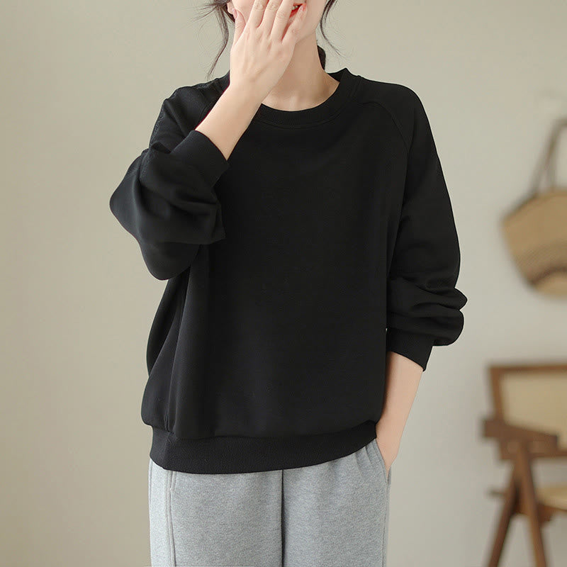 Buddha Stones秋 無地 クルーネック コットン プルオーバー レディース スウェットシャツ  - 黒 - US14、 UK/AU18、 EU46 (2XL) - image 7