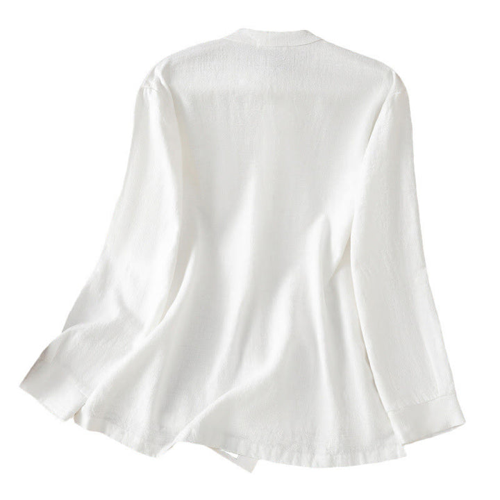 Buddha Stones春 無地 シンプル 裾スリットデザイン コットンリネン レディース シャツ - image 20