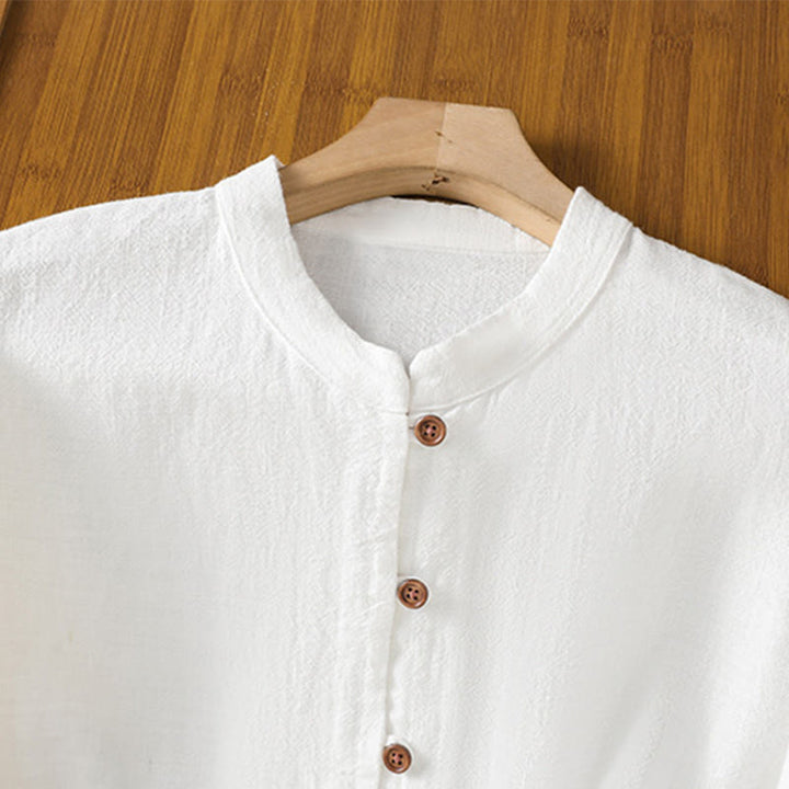 Buddha Stones春 無地 シンプル 裾スリットデザイン コットンリネン レディース シャツ - image 11