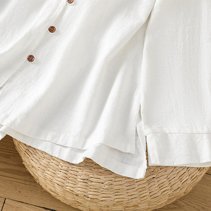 Buddha Stones春 無地 シンプル 裾スリットデザイン コットンリネン レディース シャツ - image 18