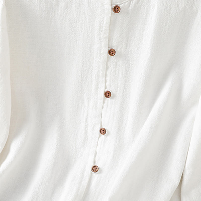 Buddha Stones春 無地 シンプル 裾スリットデザイン コットンリネン レディース シャツ - image 14