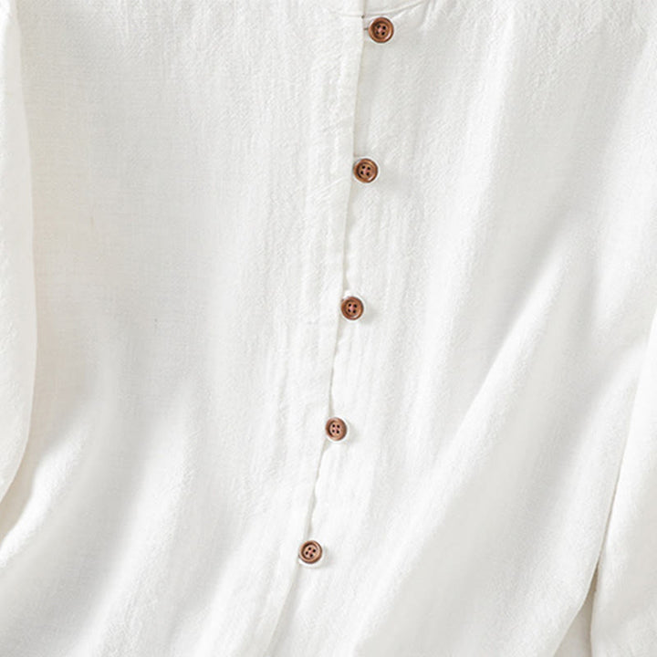 Buddha Stones春 無地 シンプル 裾スリットデザイン コットンリネン レディース シャツ - image 14