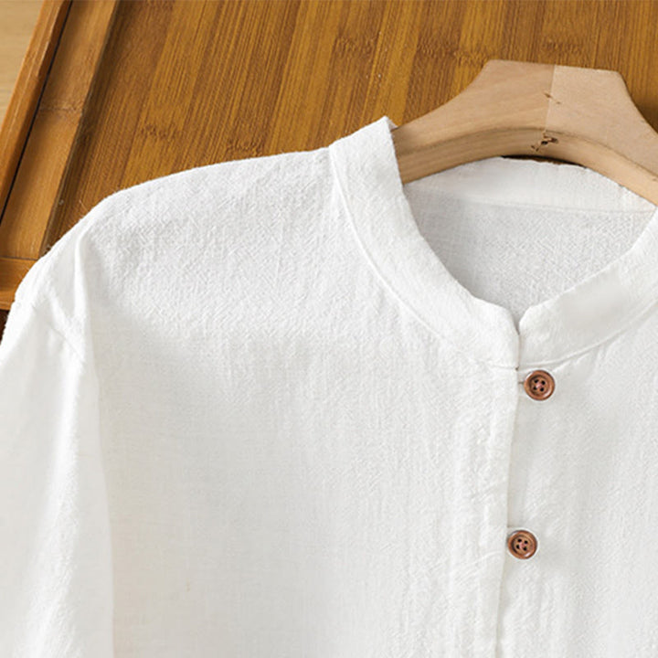 Buddha Stones春 無地 シンプル 裾スリットデザイン コットンリネン レディース シャツ - image 12