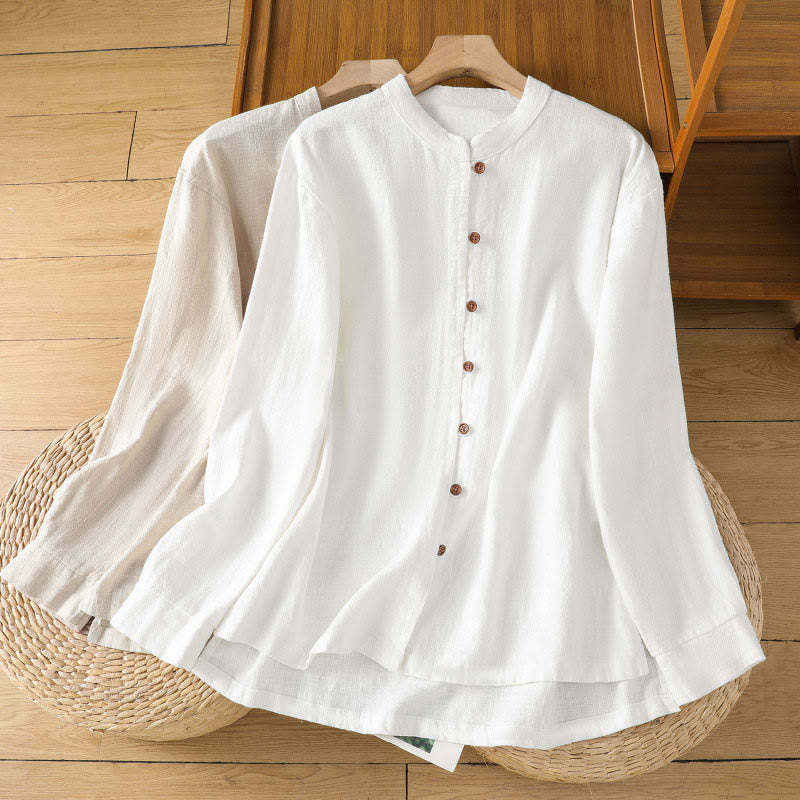 Buddha Stones春 無地 シンプル 裾スリットデザイン コットンリネン レディース シャツ - image 21