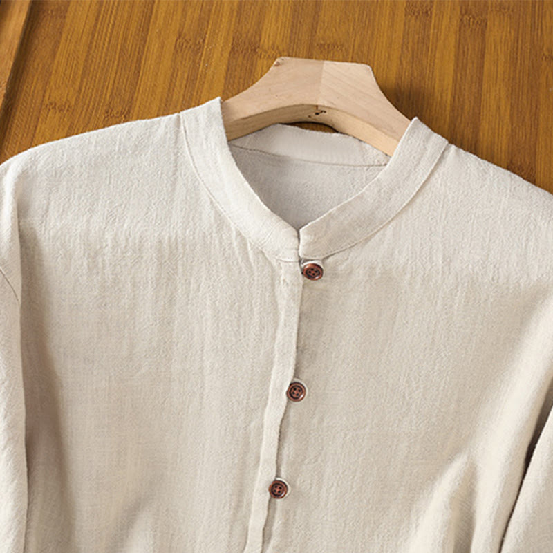 Buddha Stones春 無地 シンプル 裾スリットデザイン コットンリネン レディース シャツ - image 2