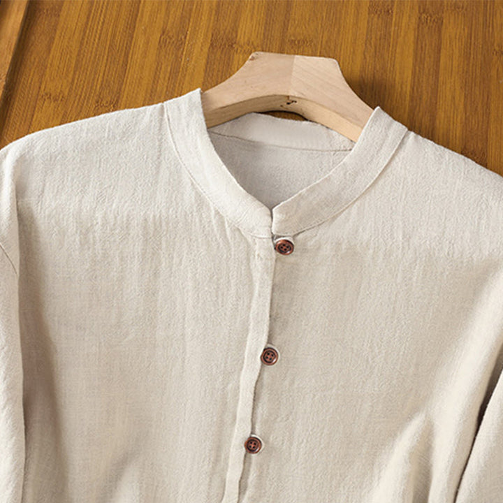 Buddha Stones春 無地 シンプル 裾スリットデザイン コットンリネン レディース シャツ - image 2