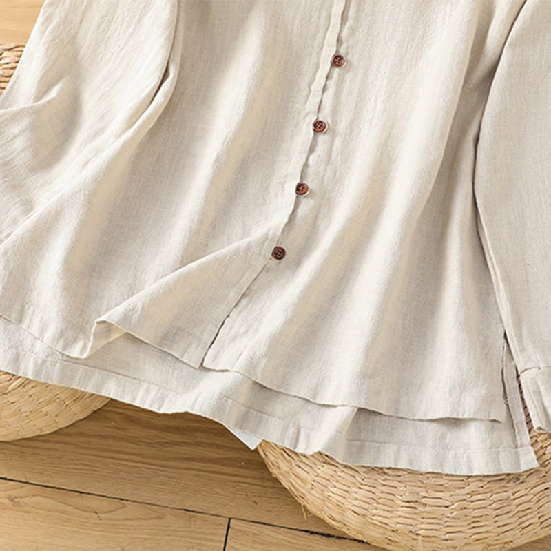 Buddha Stones春 無地 シンプル 裾スリットデザイン コットンリネン レディース シャツ - image 6