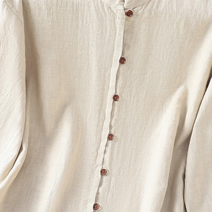 Buddha Stones春 無地 シンプル 裾スリットデザイン コットンリネン レディース シャツ - image 4
