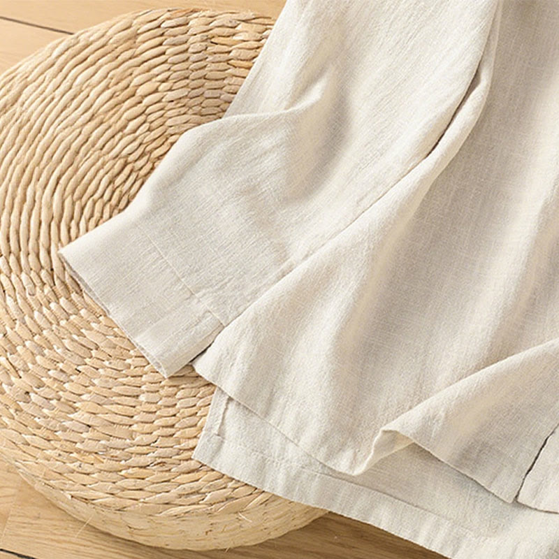 Buddha Stones春 無地 シンプル 裾スリットデザイン コットンリネン レディース シャツ - image 8