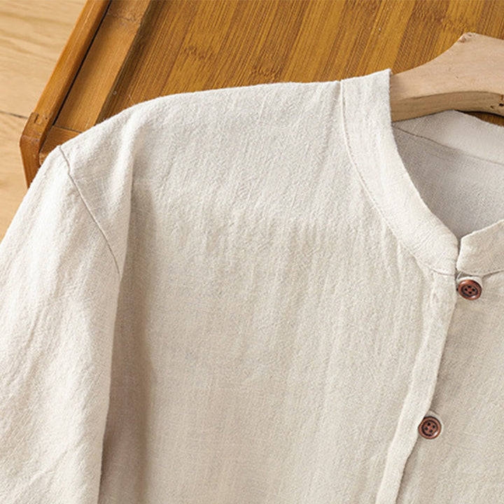 Buddha Stones春 無地 シンプル 裾スリットデザイン コットンリネン レディース シャツ - image 5