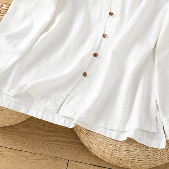 Buddha Stones春 無地 シンプル 裾スリットデザイン コットンリネン レディース シャツ - image 17