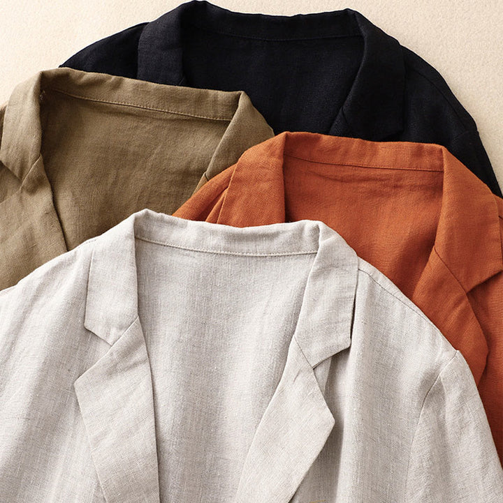 Buddha Stones通勤用レトロピュアカラーラペルコットンリネンレディースジャケット（ポケット付き） - image 17