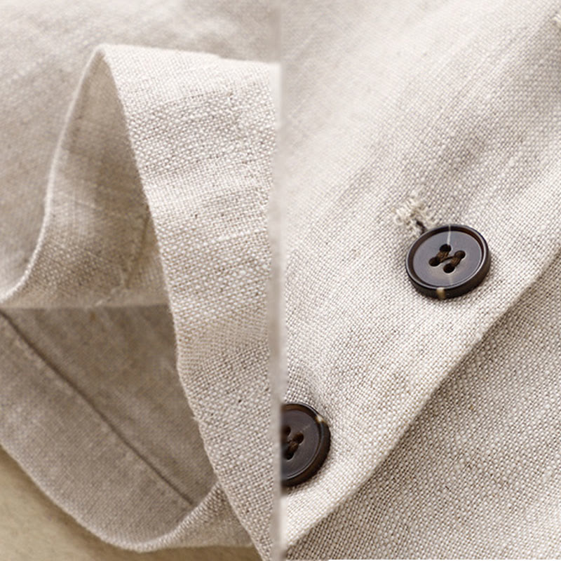 Buddha Stones通勤用レトロピュアカラーラペルコットンリネンレディースジャケット（ポケット付き） - image 9