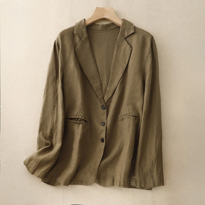 Buddha Stones通勤用レトロピュアカラーラペルコットンリネンレディースジャケット（ポケット付き） - ダークゴールデンロッド - US14、 UK/AU18、 EU46 (2XL) - image 0