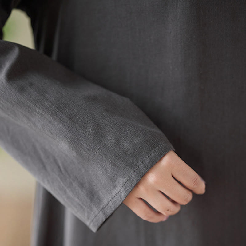 Buddha Stonesカジュアル プレーン クルーネック コットンリネン ミディドレス ポケット付き - image 7