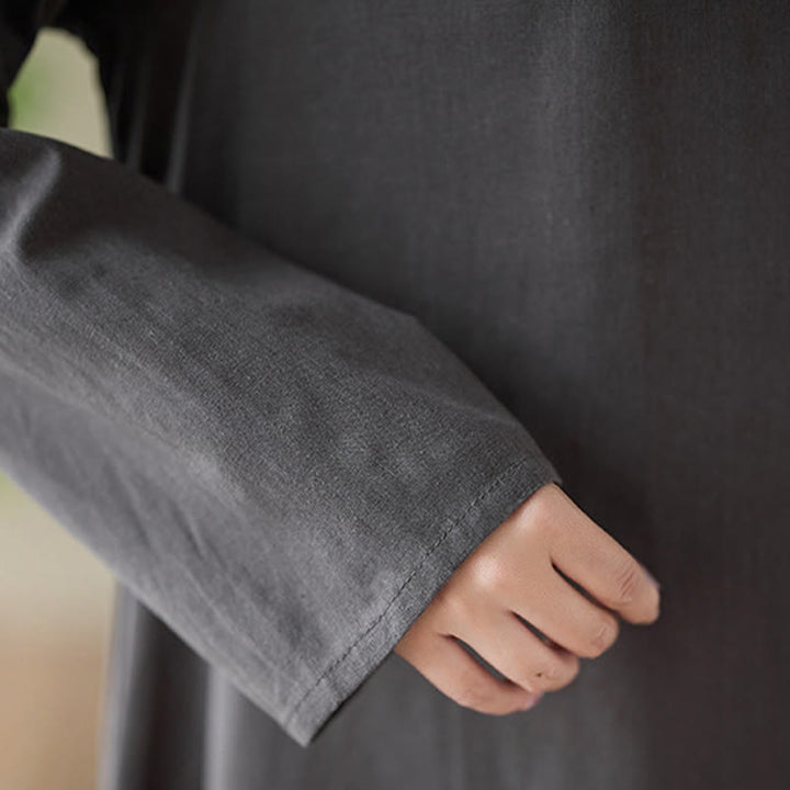 Buddha Stonesカジュアル プレーン クルーネック コットンリネン ミディドレス ポケット付き - image 7