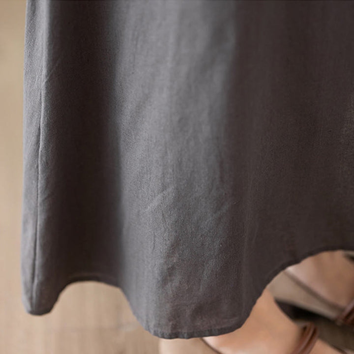 Buddha Stonesカジュアル プレーン クルーネック コットンリネン ミディドレス ポケット付き - image 8