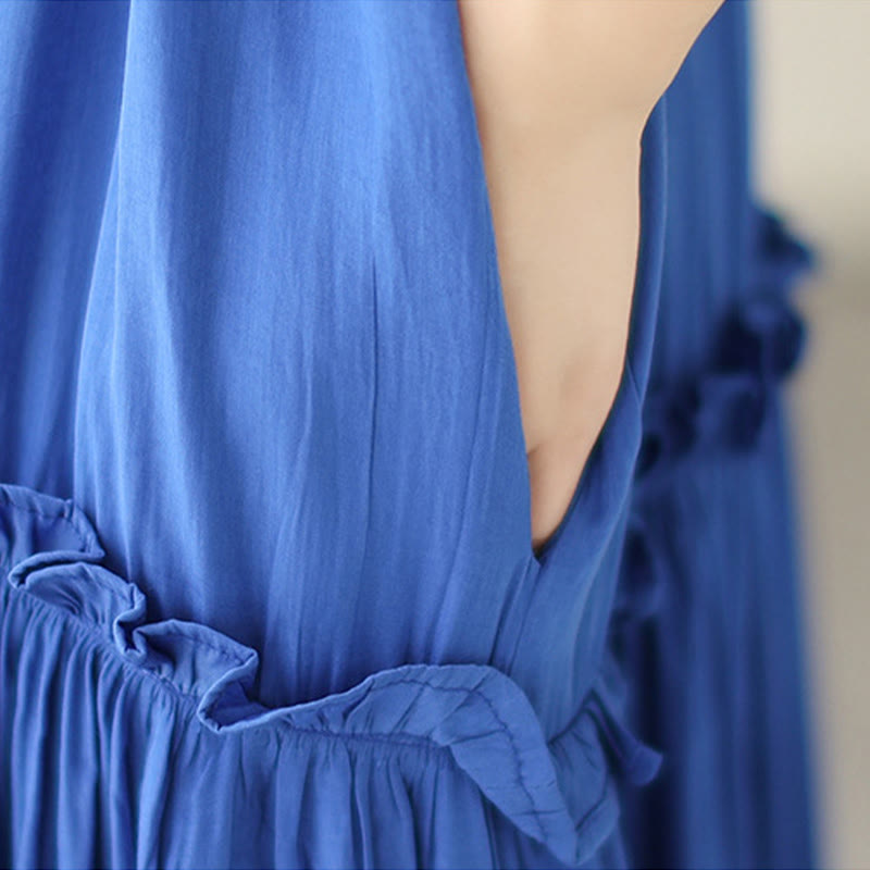 Buddha Stonesカジュアル プレーン クルーネック プリーツ ポリエステル ミディドレス ポケット付き - image 19