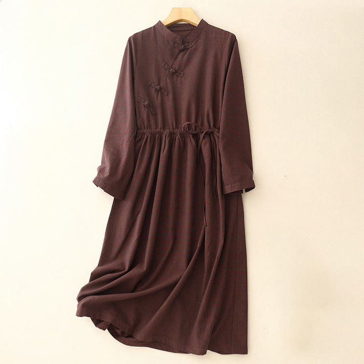 Buddha Stonesカジュアル 無地 フロッグボタン コットン ミディドレス ポケット付き - ダークレッド - US8-10，UK/AU12-14，EU40-42 (2XL) - image 0