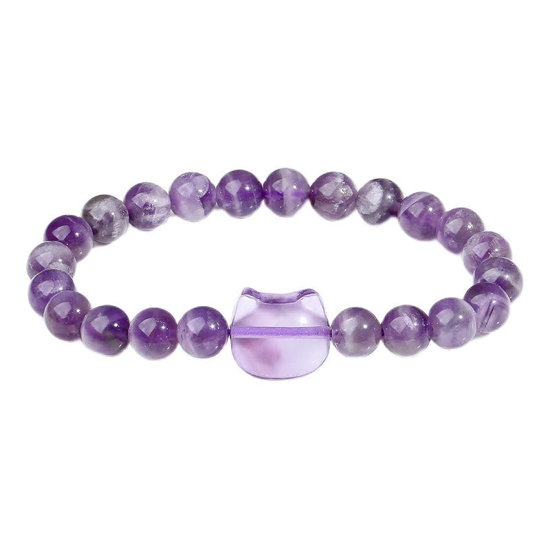 Buddha Stonesかわいい猫顔アメジスト スピリチュアルな気づきのブレスレット - アメジスト（手首周り14～16cm） - image 1