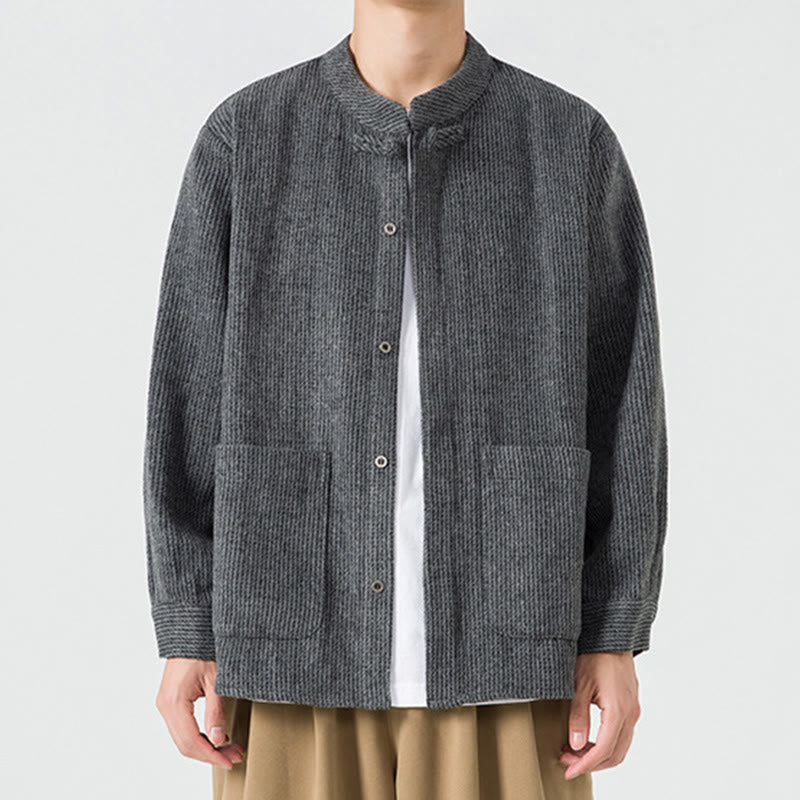 Buddha Stones長袖 カエルボタンデザイン メンズ コットンジャケット シャツ ポケット付き - 黒 - US/UK/AU46、 EU56 (5XL) - image 0